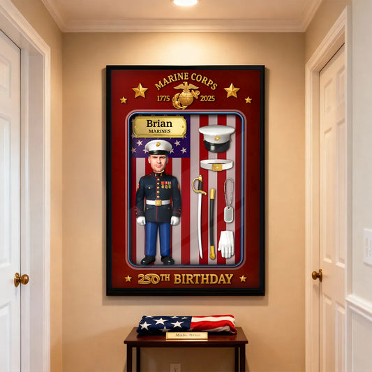 Custom US Marine Corps poster featuring a personalized 30th birthday design with military elements