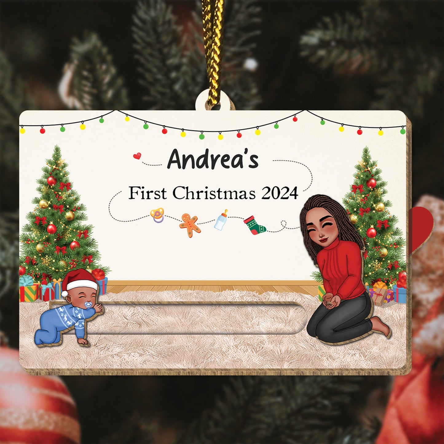 365Gifty custom wooden Christmas slider card featuring personalized text and festive holiday design