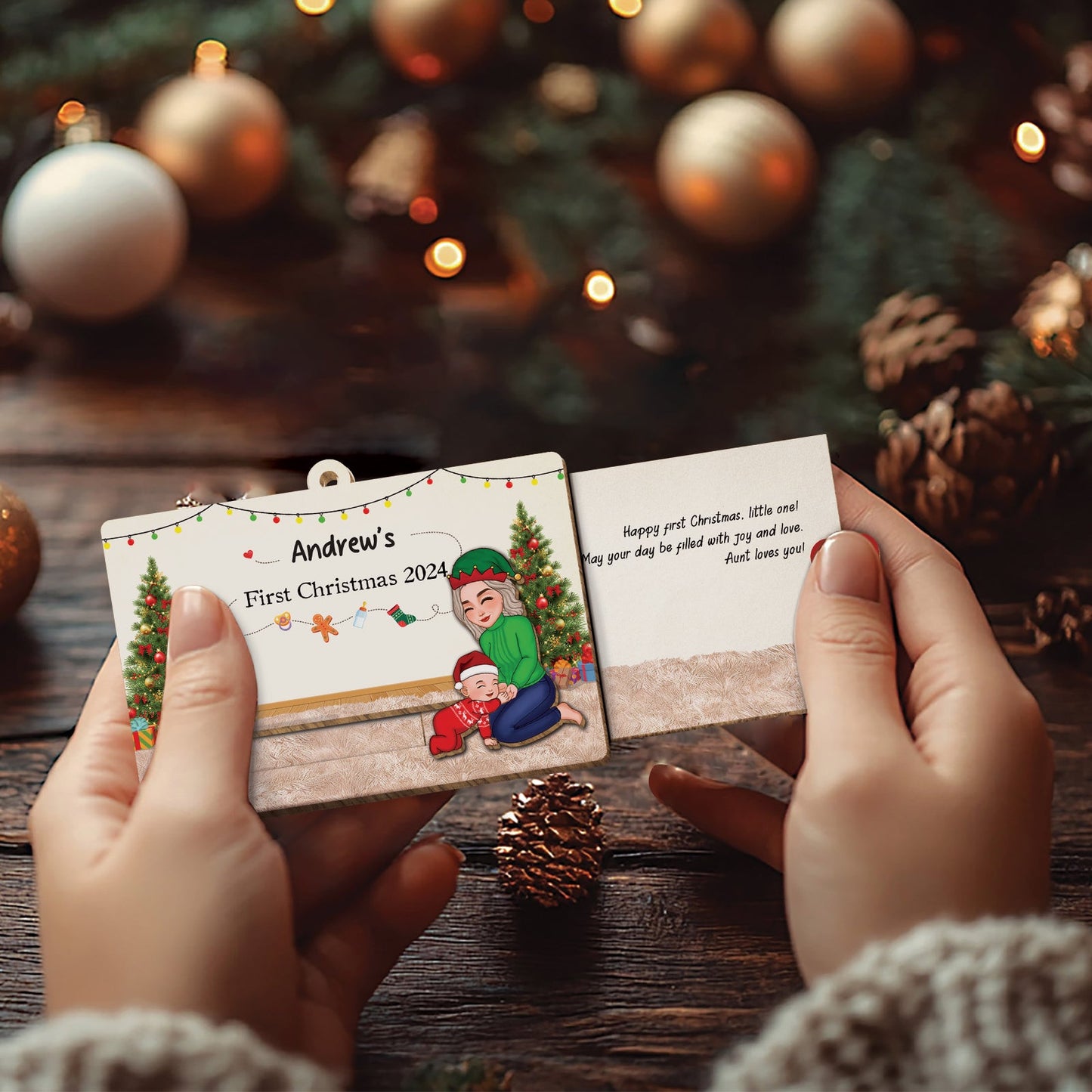 365Gifty custom wooden Christmas slider card personalized with holiday illustration and message