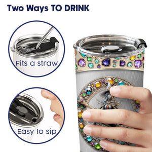 365Gifty personalized witch tumbler with jeweled design showing two ways to drink with straw or sip lid
