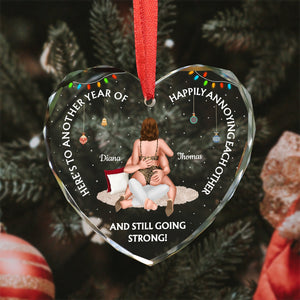 Heart-shaped personalized couple ornament with a romantic cartoon couple and customizable names Diana and Thomas