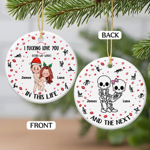 365Gifty personalized couple ornament double sided round Christmas ornament with cartoon couple front and skeleton couple back