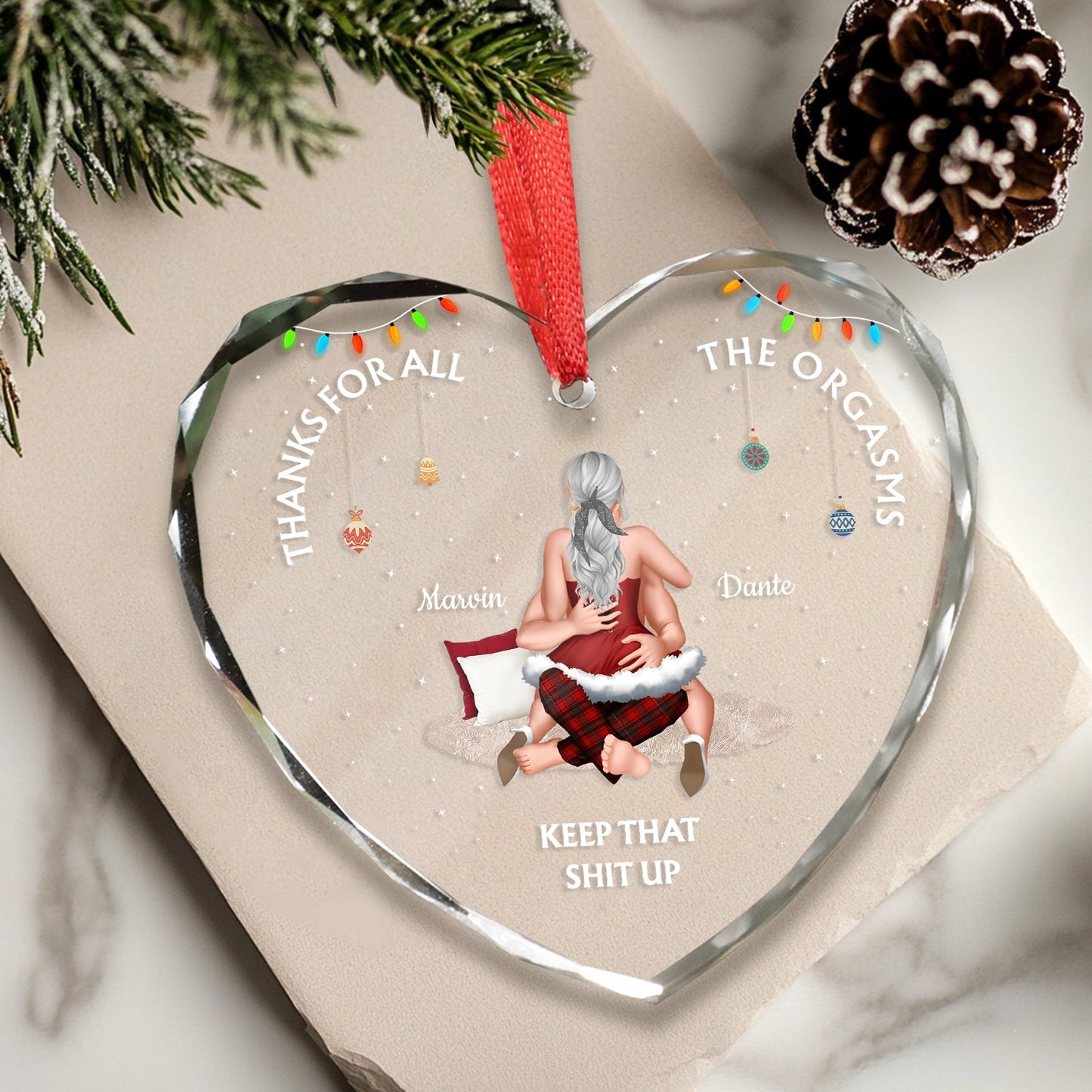 Personalized couple ornament heart shaped crystal with holiday lights and custom names by 365Gifty