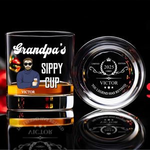 Personalized Whiskey Glass with Grandpas Sippy Cup cartoon and engraved limited edition 2025 Victor base
