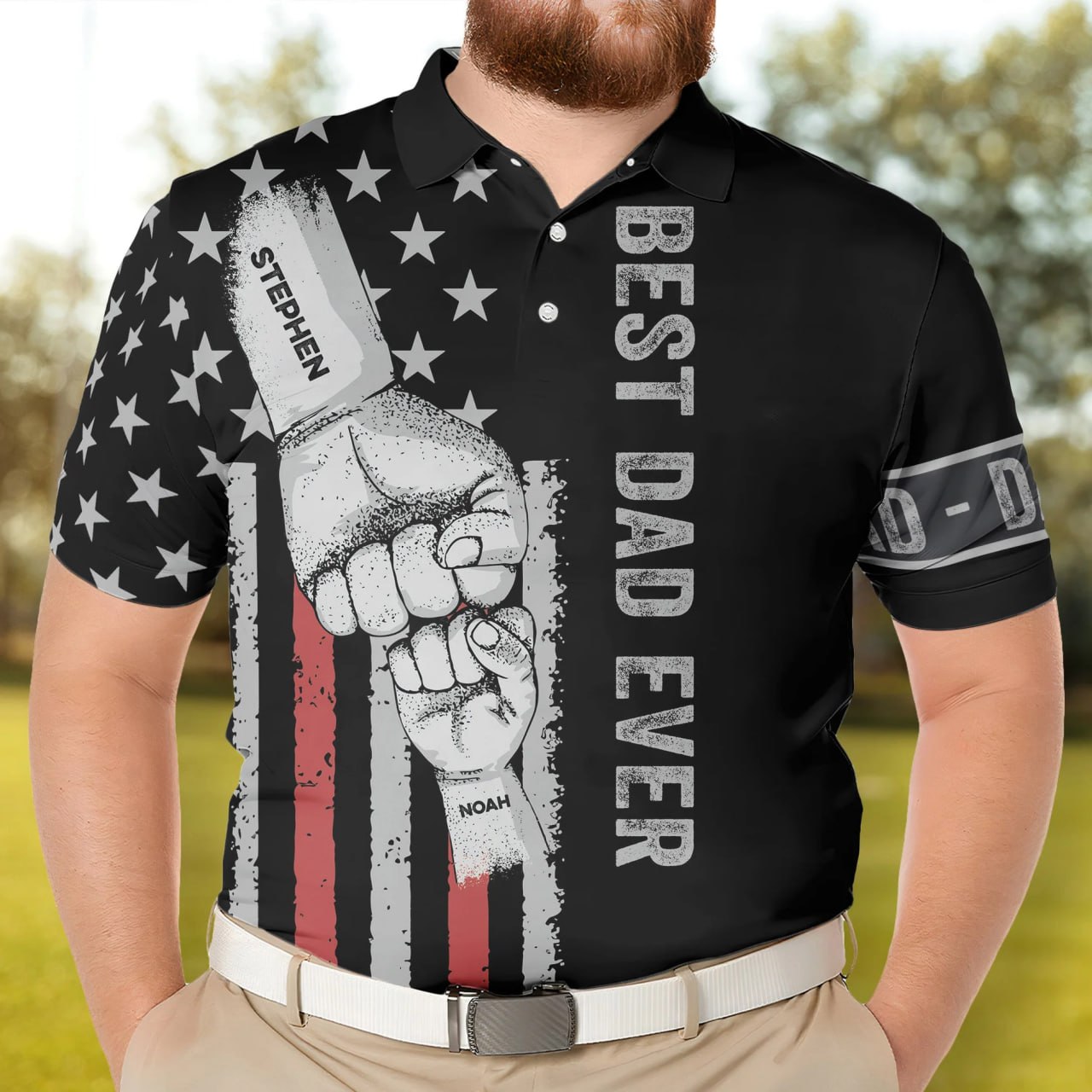 365Gifty personalized dad polo shirt with best dad ever design and custom names Stephen and Noah