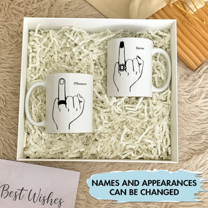 365Gifty funny personalized boyfriend mug set of two white mugs with middle finger illustration and custom names in gift box