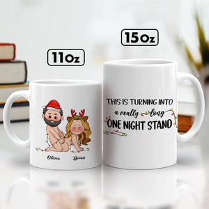Two white mugs 11oz and 15oz with cartoon couple and humorous text personalized Christmas Mug Gift For Couple