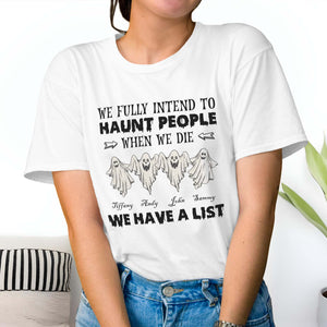 365Gifty personalized Funny Halloween Ghost shirt white tee with four cartoon ghosts and humorous quote