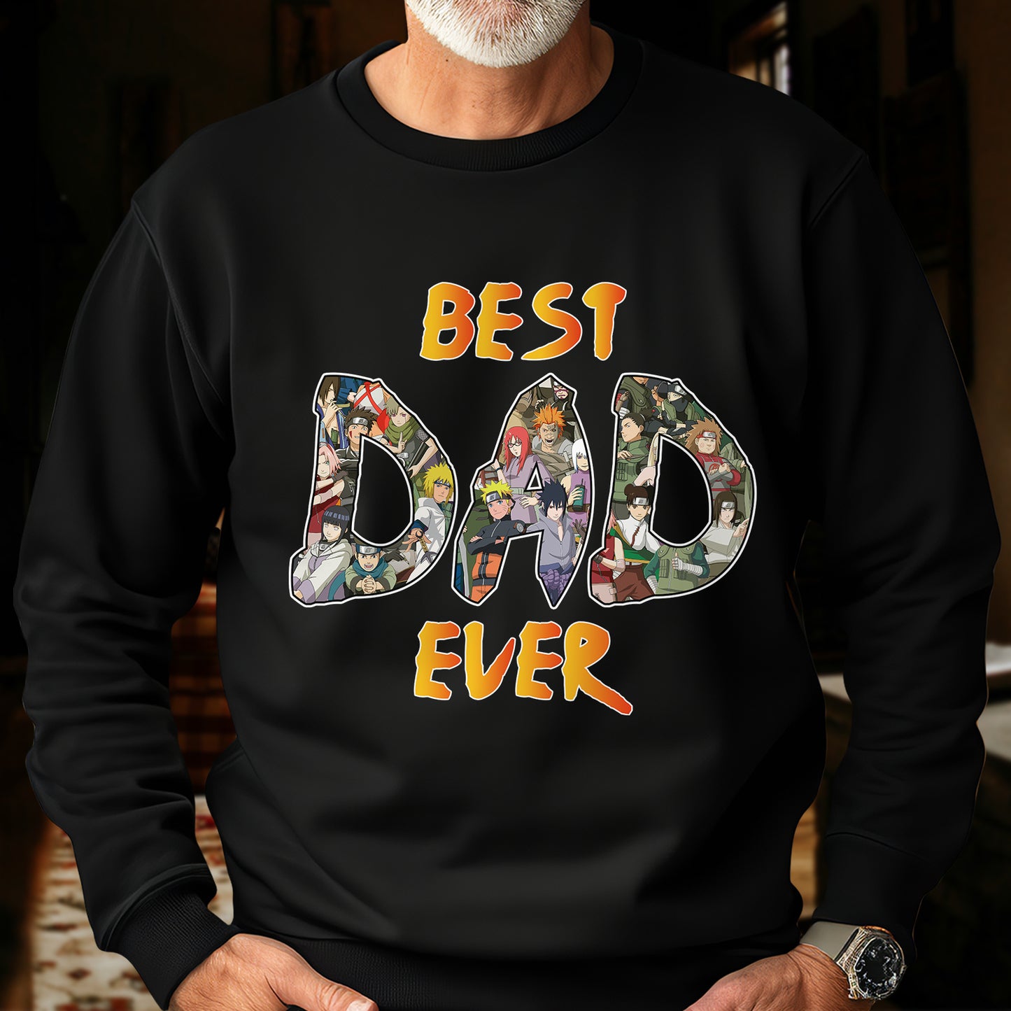 Black dad's clan family shirt sweatshirt with colorful anime character design and best dad ever text