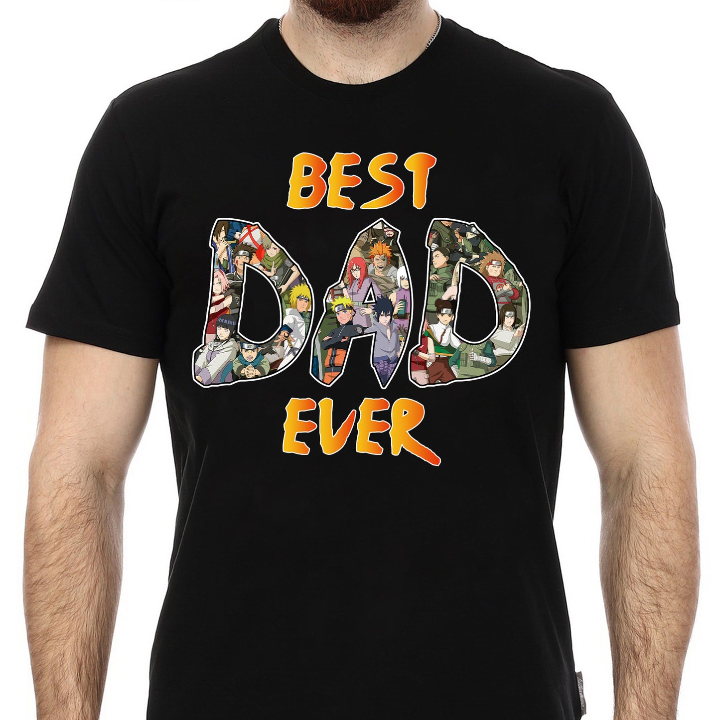 Black dad's clan family shirt with colorful anime character design and Best Dad Ever text