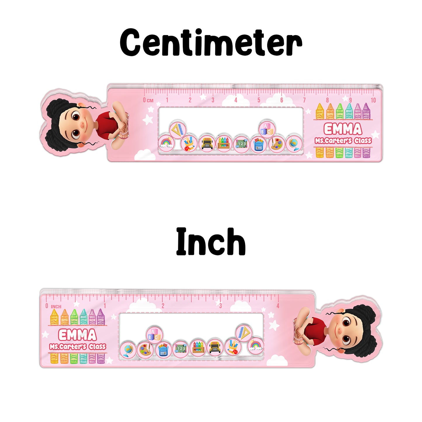 365Gifty Shaking Ruler For Kids with colorful moving beads and cartoon character in pink design