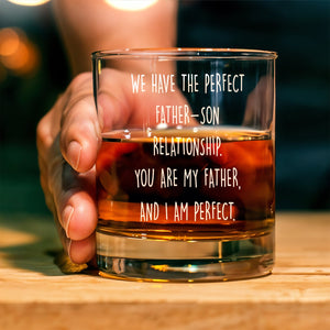 365Gifty personalized best dad ever whiskey glass held in hand with amber whiskey and father son quote