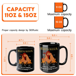 Black mug featuring Hakuna Matata design, a perfect family togetherness gift mug for loved ones