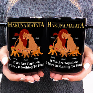 Black family togetherness gift mug featuring Hakuna Matata design with characters and uplifting message
