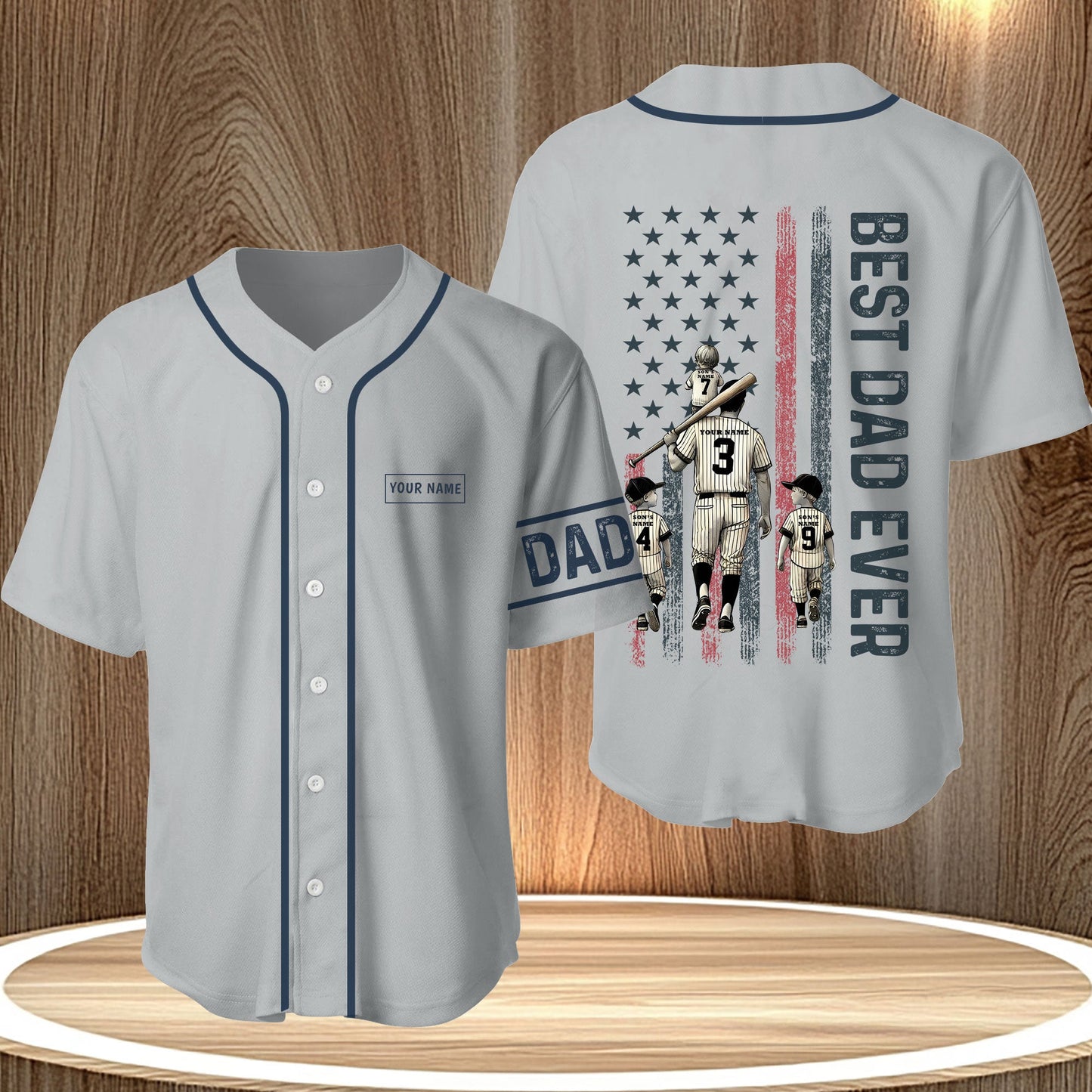 365Gifty father's day gift baseball jersey with Best Dad Ever design and personalized name patch