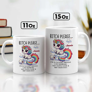 Funny bestie gift custom mug featuring a colorful unicorn and humorous text for friends