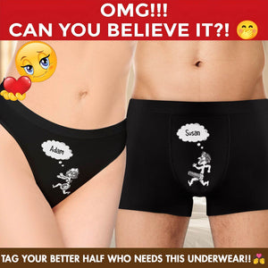Funny couple underwear featuring playful designs with names Adam and Susan for couples' humor