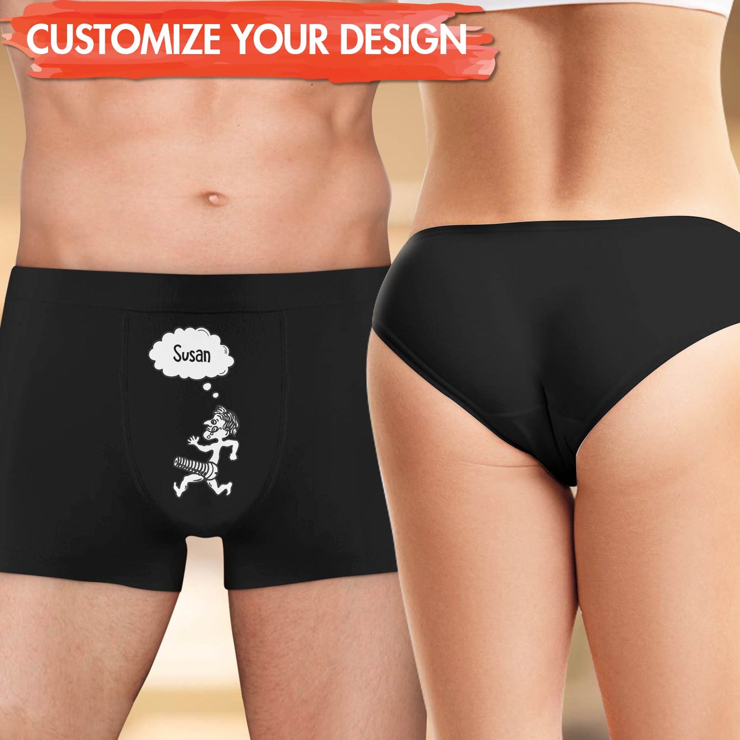Funny couple underwear featuring customizable designs with playful graphics for couples