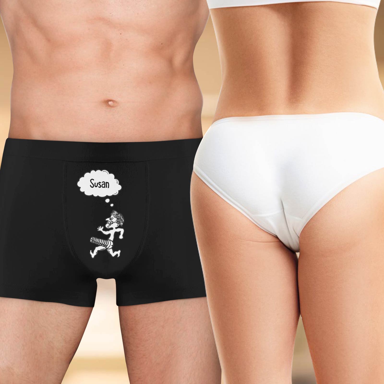 Funny couple underwear featuring playful designs for a humorous gift idea