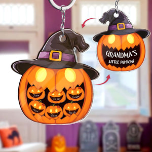 365Gifty Halloween shaking pumpkin keychain with witch hat and personalized family names on front