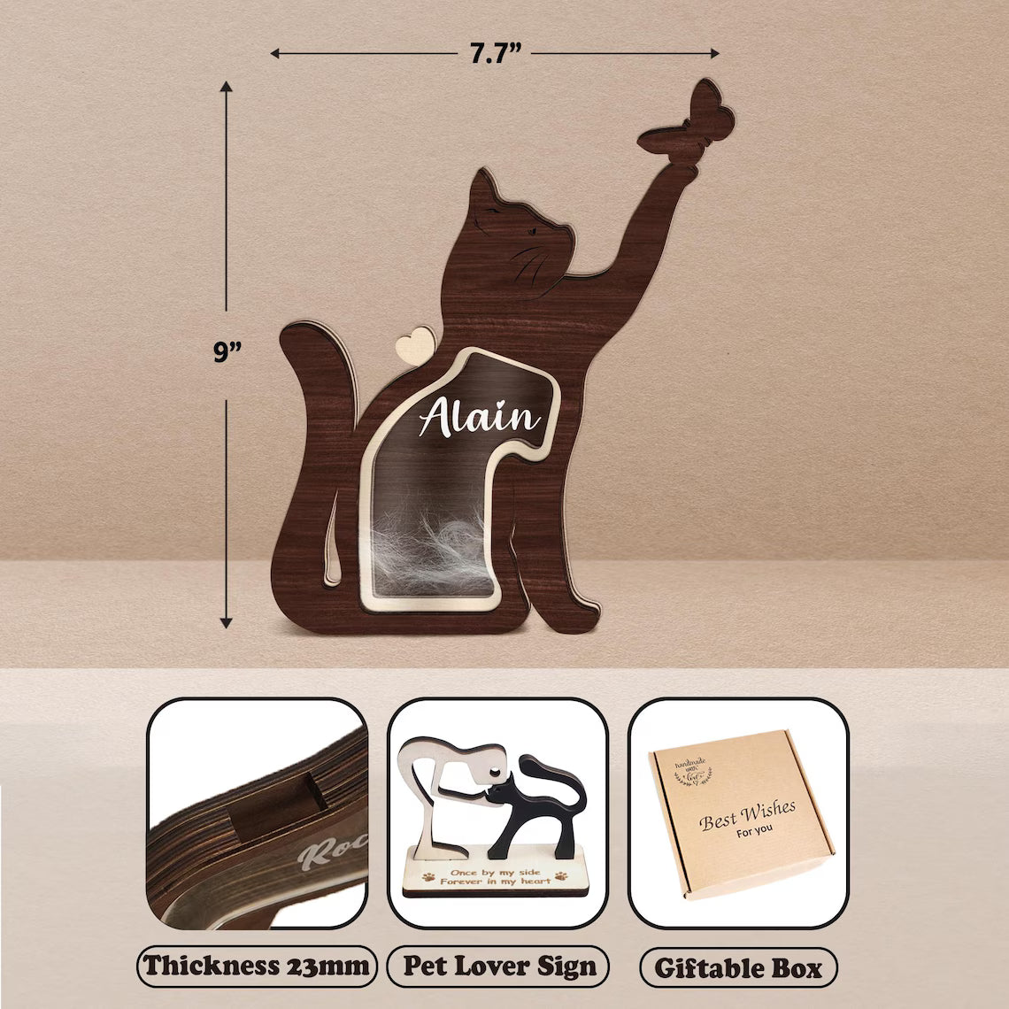 Pet Lover - Wooden Pet Fur Keepsake Pet Loss - Personalized Memorial Box