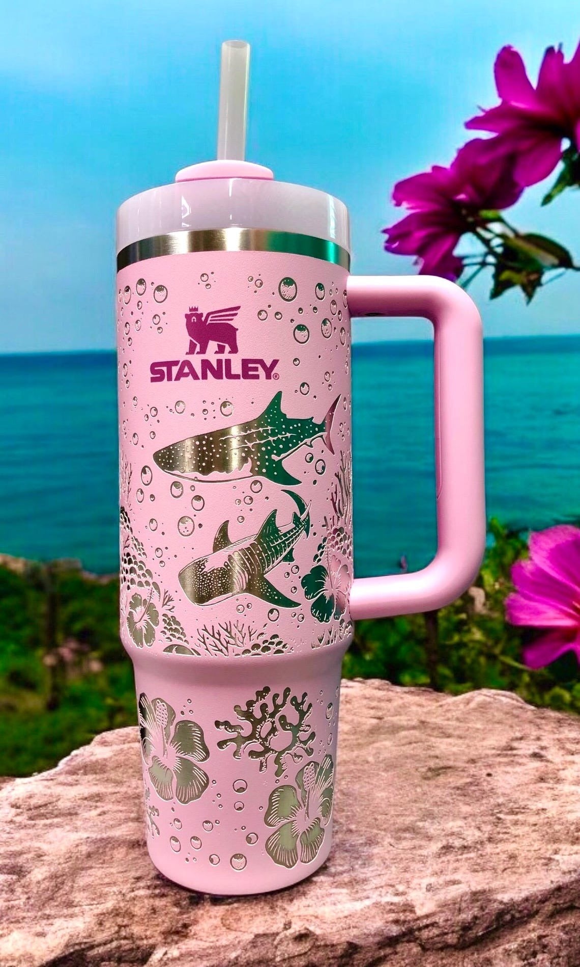 Whale Shark Laser Engraved Stanley - Personalized Stainless Steel Tumbler