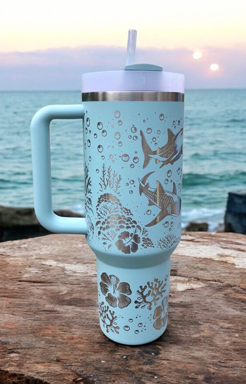 Whale Shark Laser Engraved Stanley - Personalized Stainless Steel Tumbler
