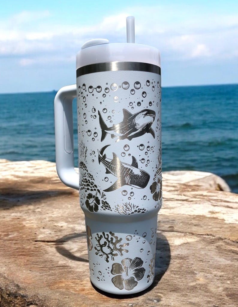 Whale Shark Laser Engraved Stanley - Personalized Stainless Steel Tumbler