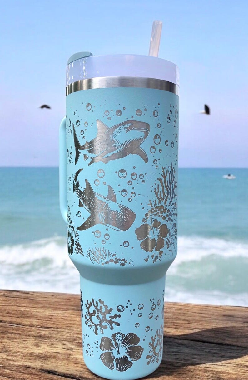 Whale Shark Laser Engraved Stanley - Personalized Stainless Steel Tumbler