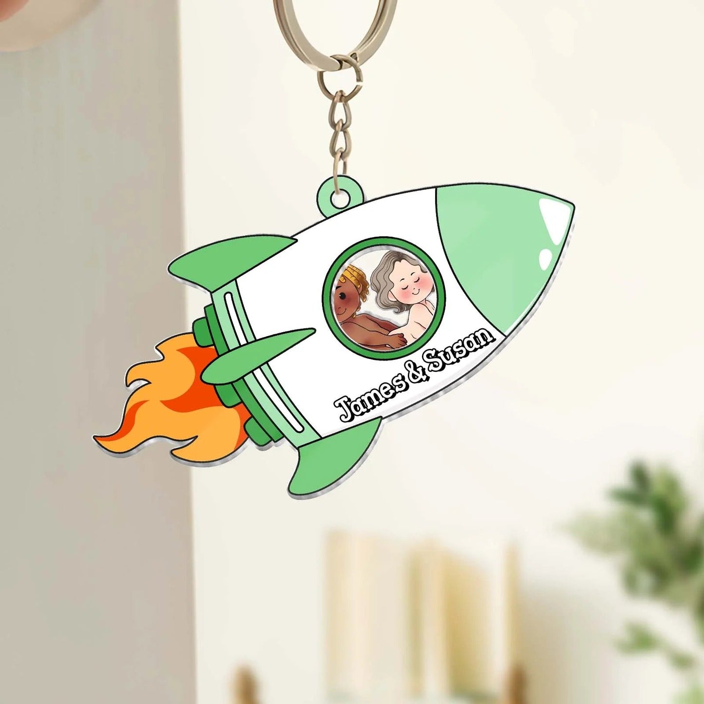 Couple - Love Rocket Adventure - Personalized Shaking Keychain