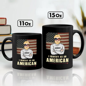 365Gifty black 11oz and 15oz custom I identify as an American mug with flag and cartoon man