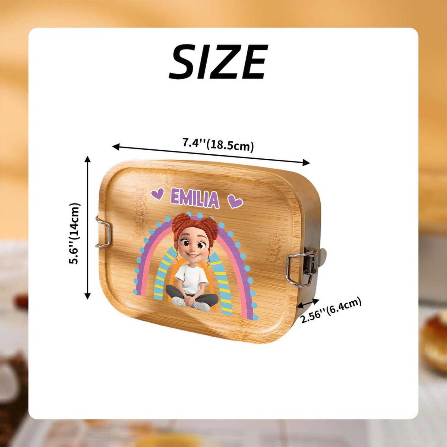 365Gifty lunch box for kids with personalized name Emilia and colorful rainbow design