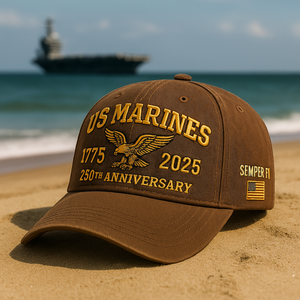 Brown US Marines hat with eagle emblem and 250th anniversary text Marine Corps eagle hat gift