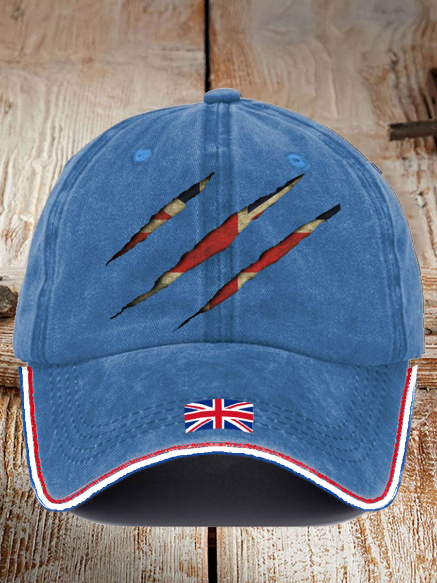 Blue cap featuring claw marks with England flag design for men's England t-shirt with cap combo