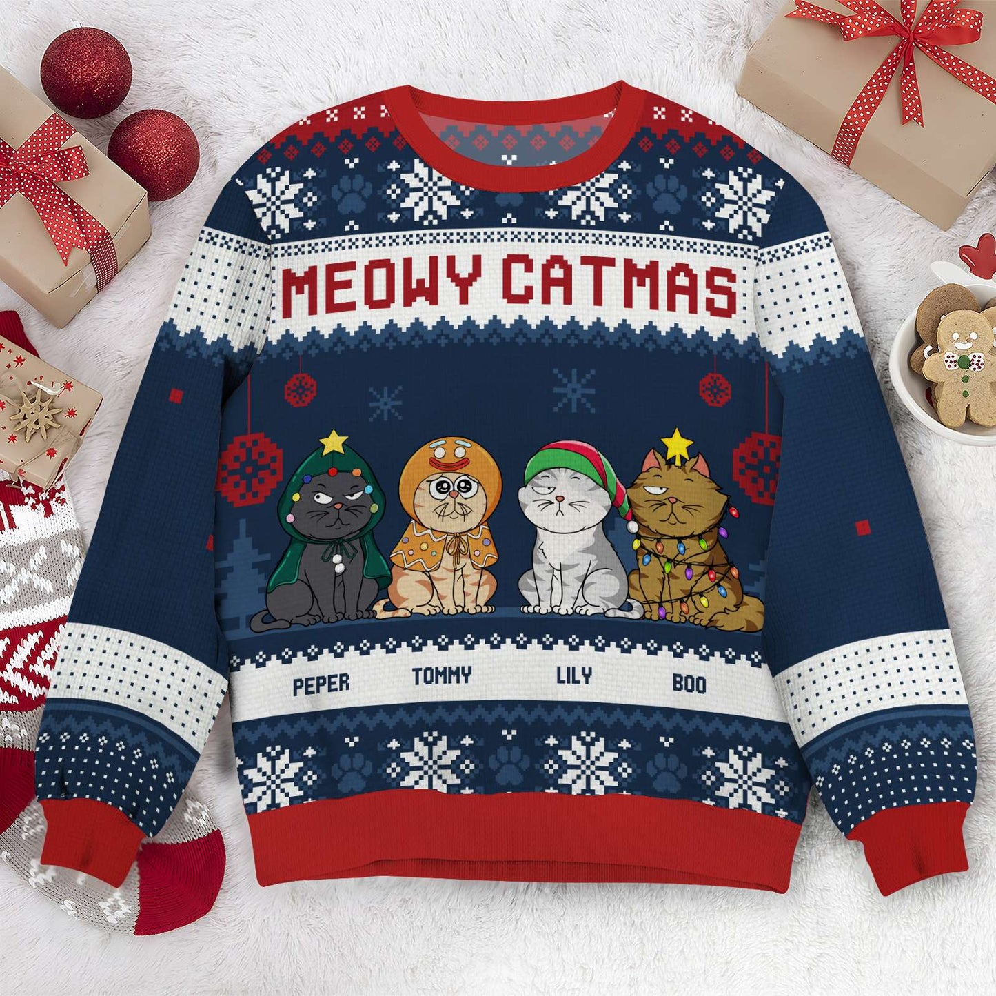 365Gifty meowy catmas holiday sweatshirt with festive cat characters and Christmas patterns