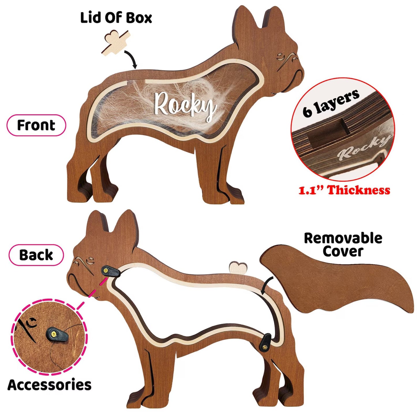 Pet Lover - Wooden Pet Fur Keepsake Pet Loss - Personalized Memorial Box Ver2