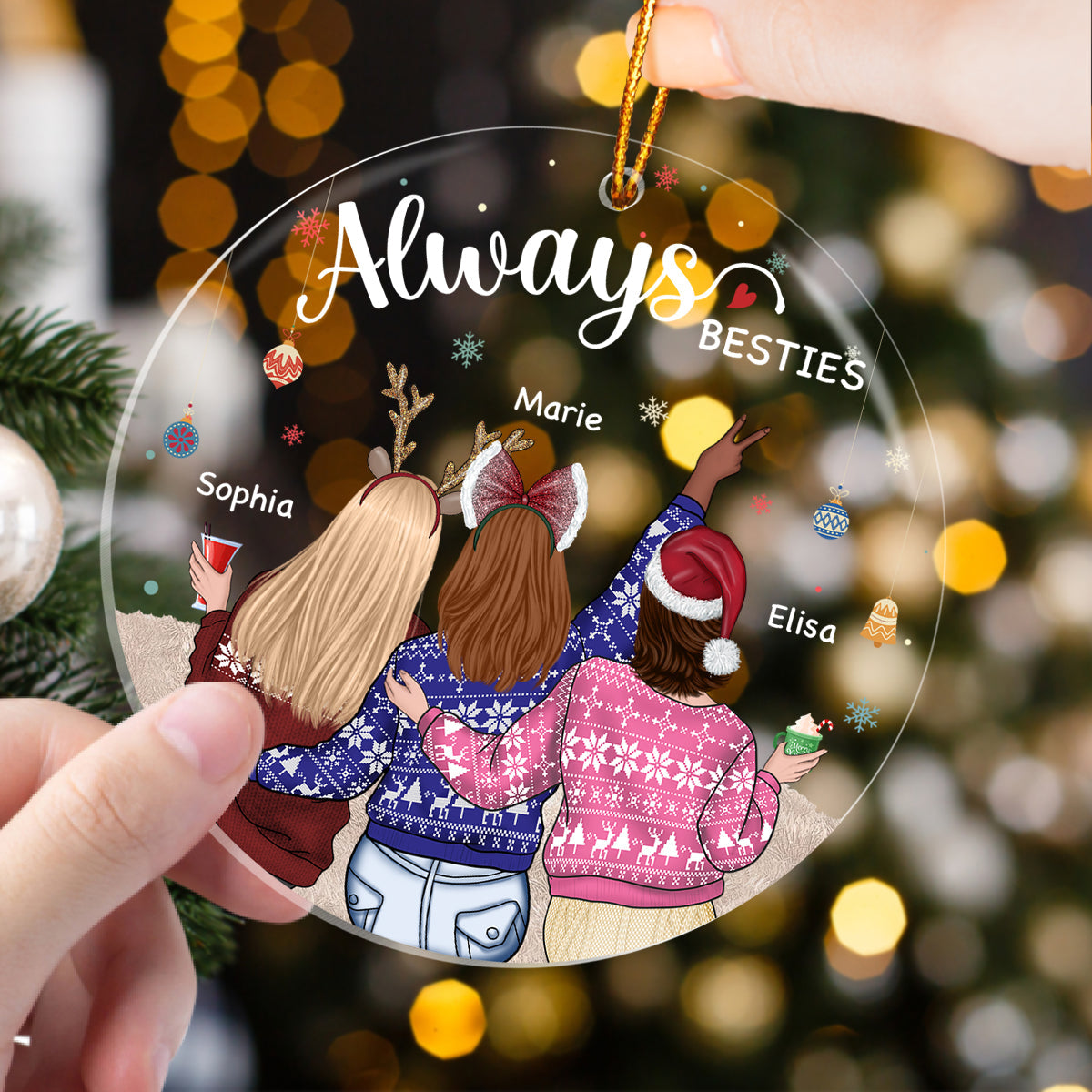 Besties - Always My Sister Forever My Friend - Personalized Acrylic Ornament