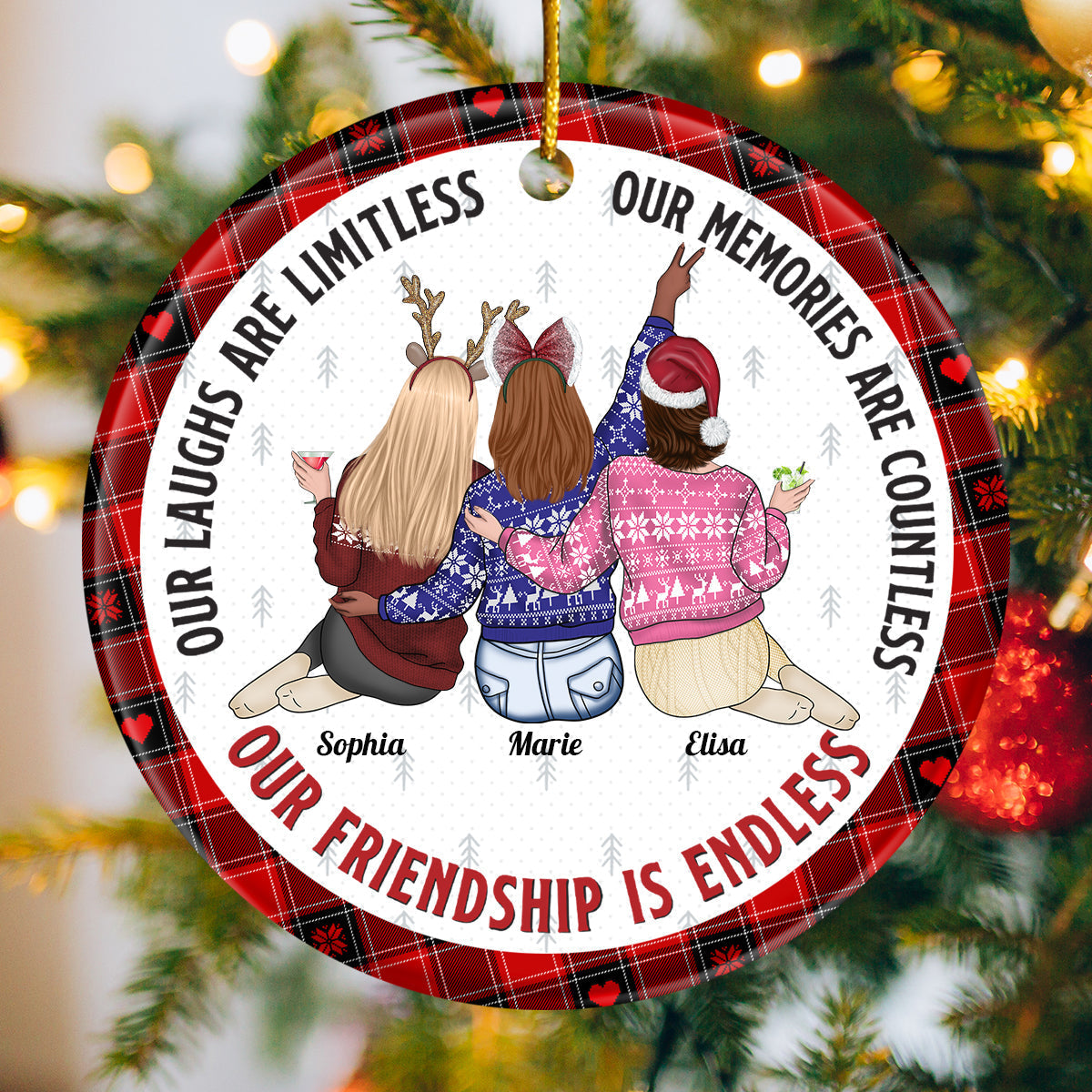 Besties - Our Friendship Is Endless - Personalized Ceramic Ornament