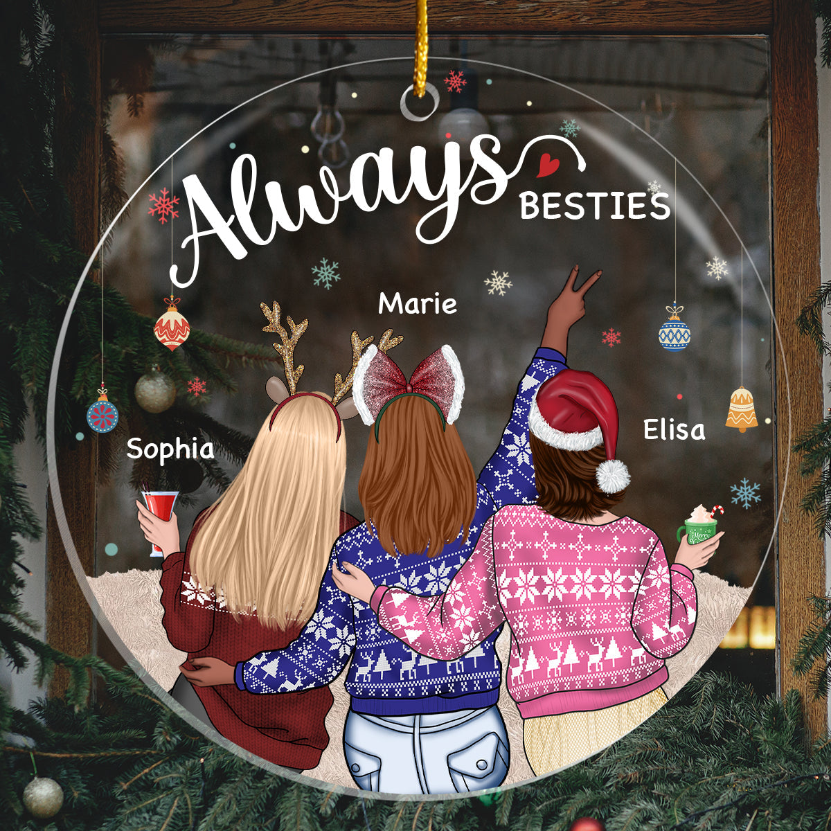 Besties - Always My Sister Forever My Friend - Personalized Acrylic Ornament