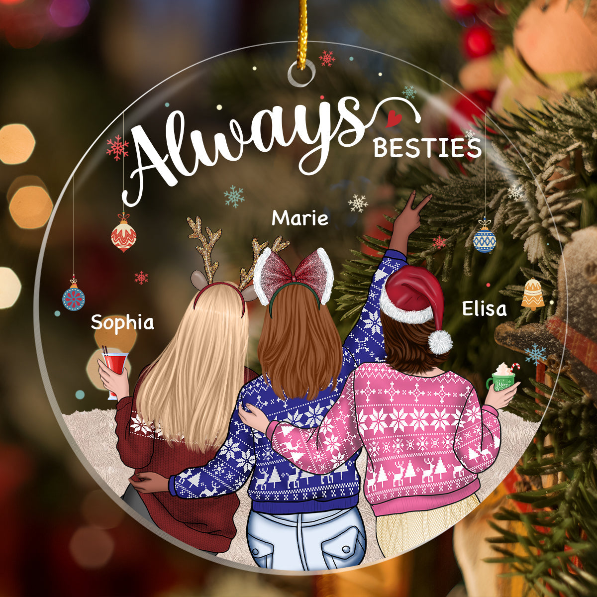 Besties - Always My Sister Forever My Friend - Personalized Acrylic Ornament