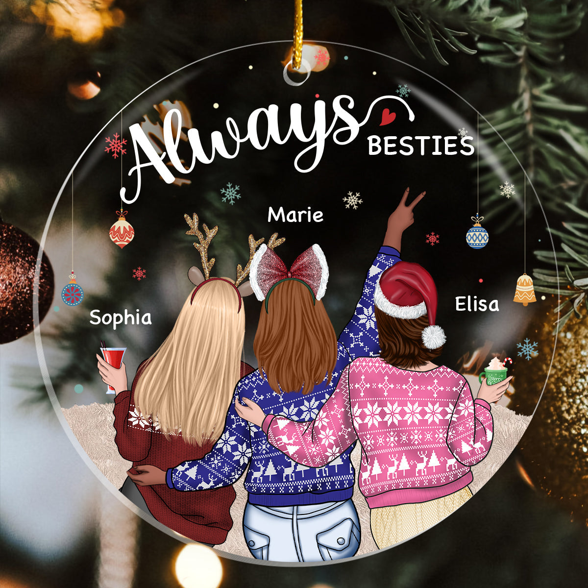 Besties - Always My Sister Forever My Friend - Personalized Acrylic Ornament