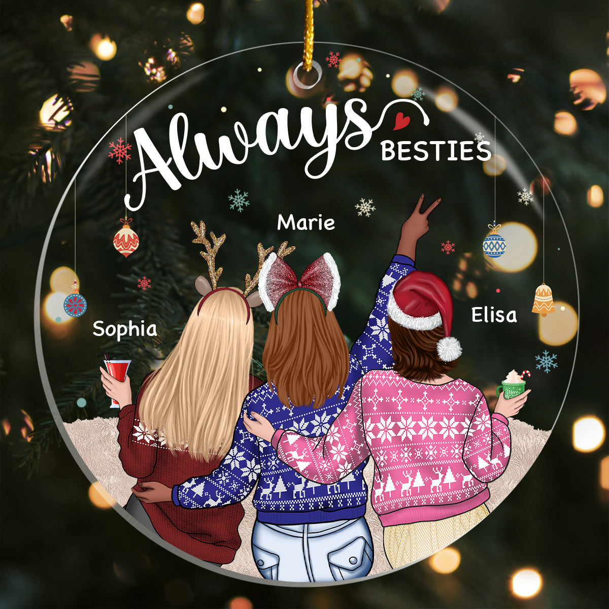 Besties - Always My Sister Forever My Friend - Personalized Acrylic Ornament