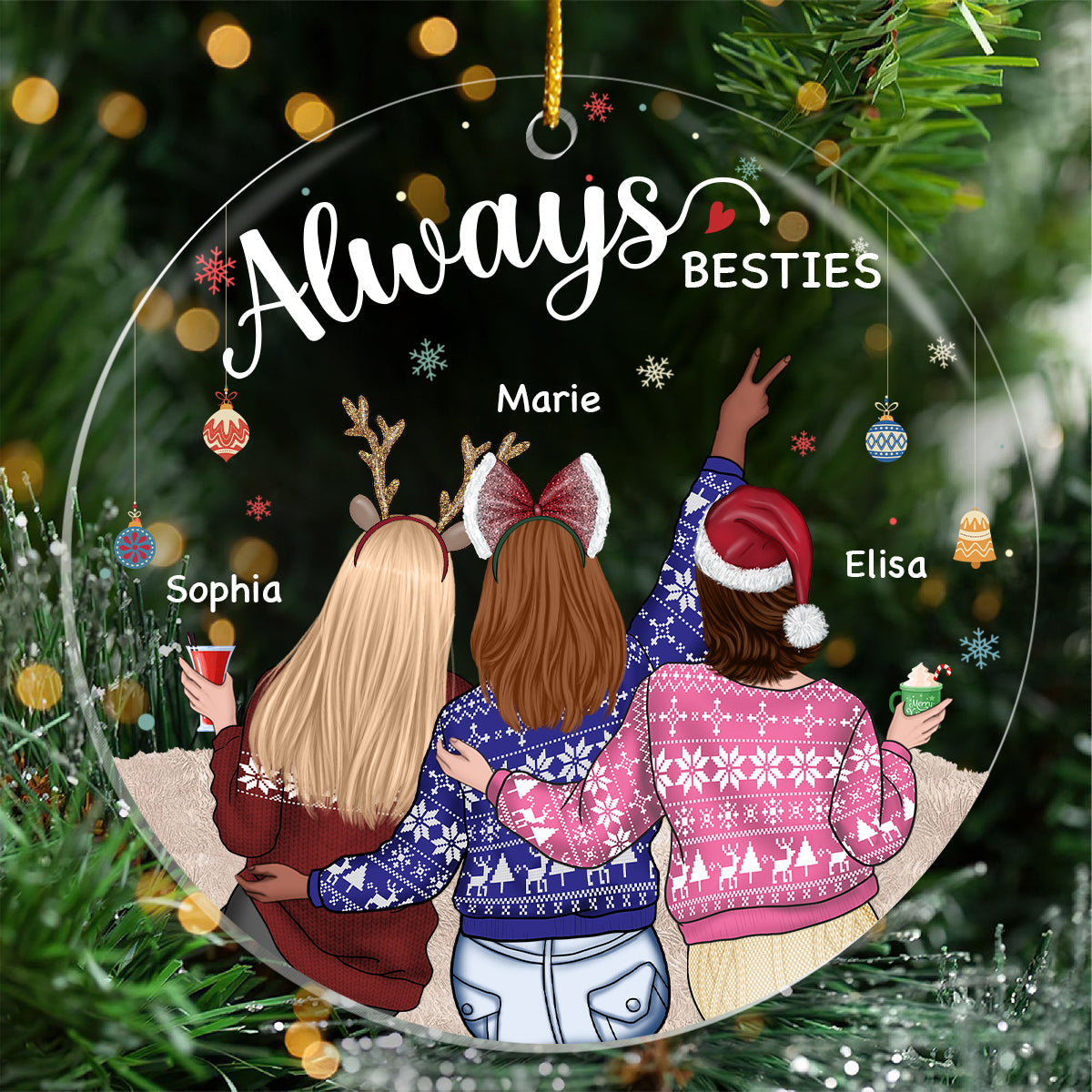 Besties - Always My Sister Forever My Friend - Personalized Acrylic Ornament