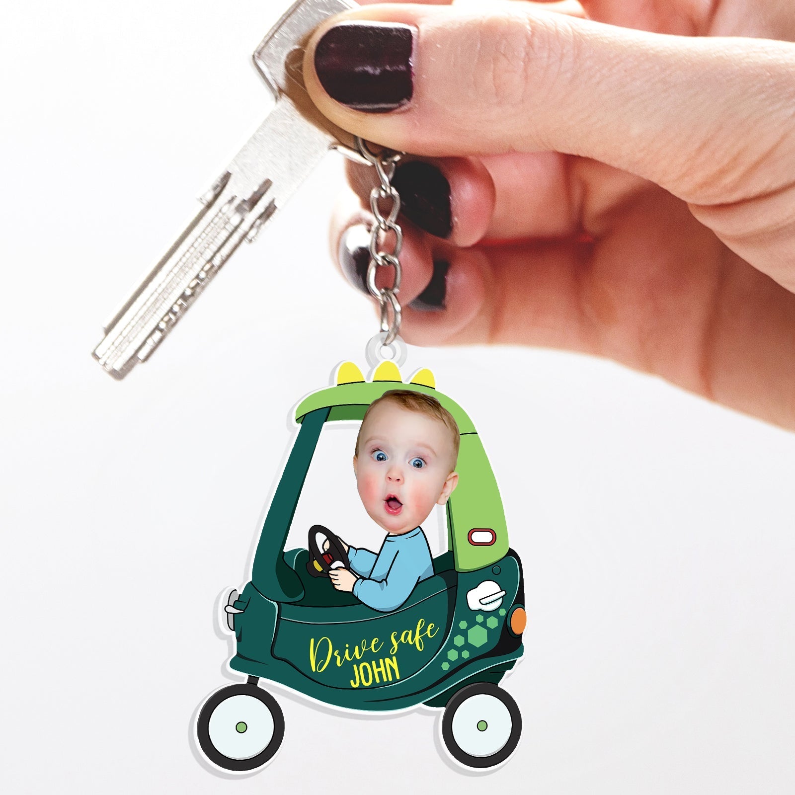 Custom Photo Drive Safe Daddy - Birthday, Loving Gift For Dad, Father, Papa, Grandpa - Personalized Acrylic Car Hanger