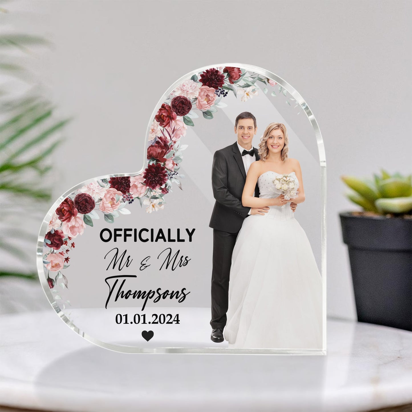 Couple - Officially Mr & Mrs - Personalized Acrylic Photo Plaque
