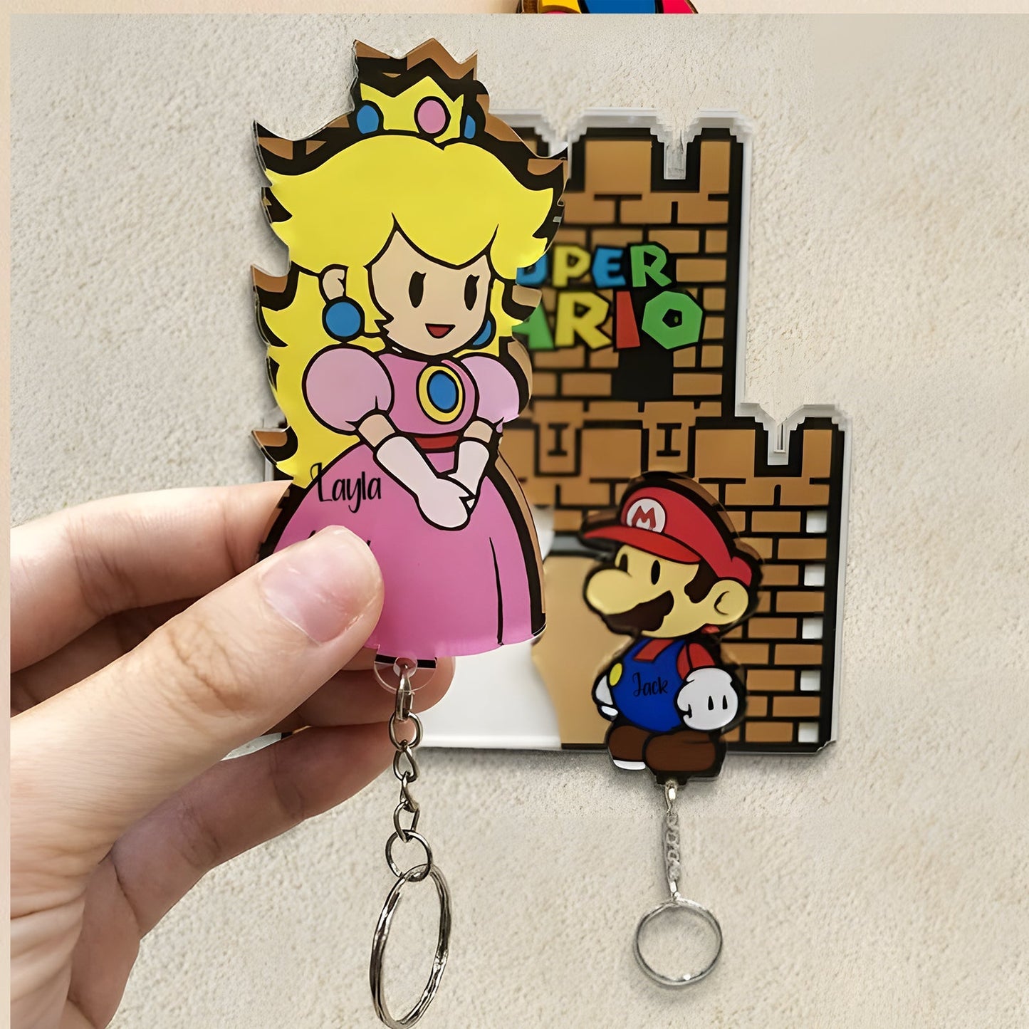 Couple - Super Mario - Personalized Key Hanger And Keychain