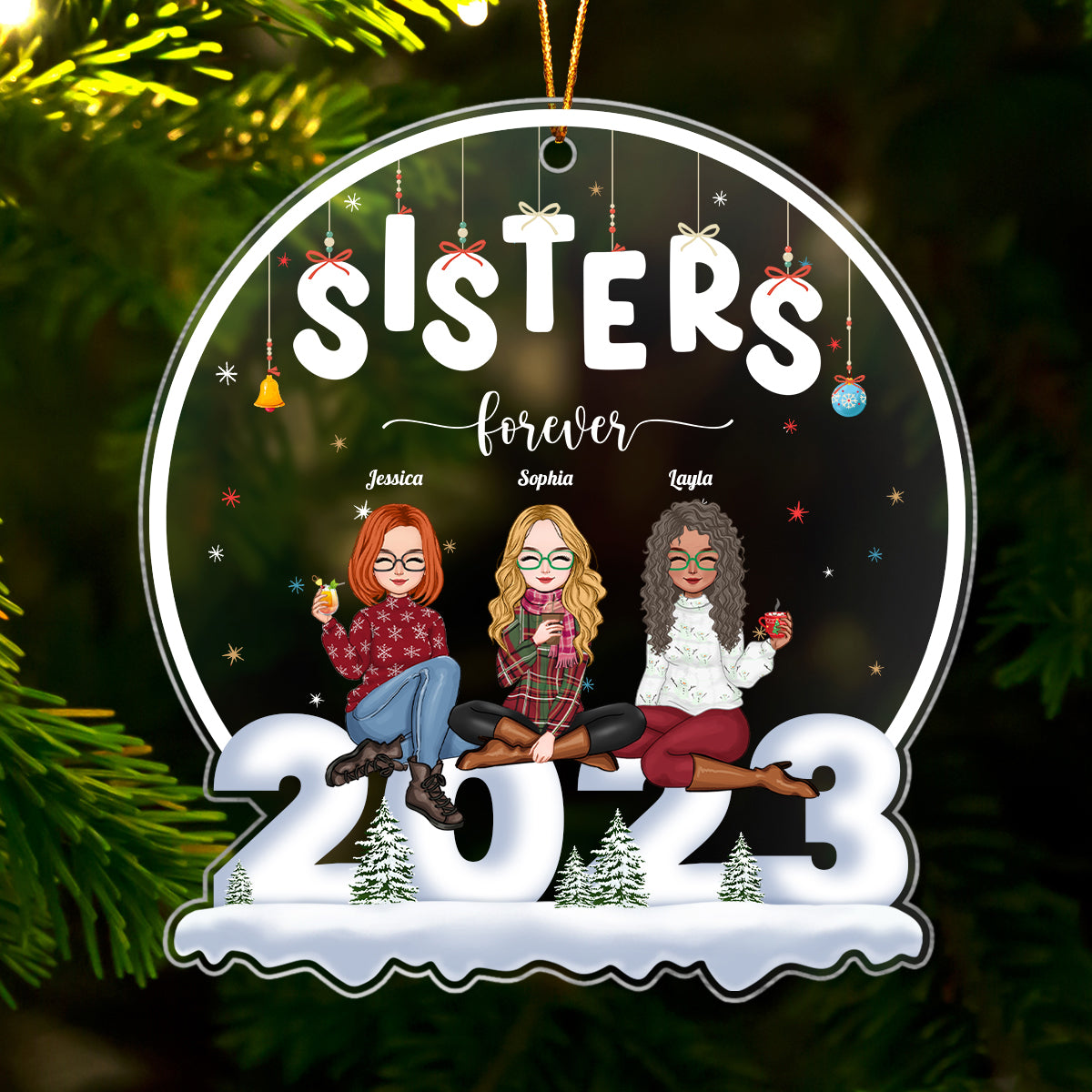 Besties - Sisters Forever - Personalized Shaped Acrylic Ornament