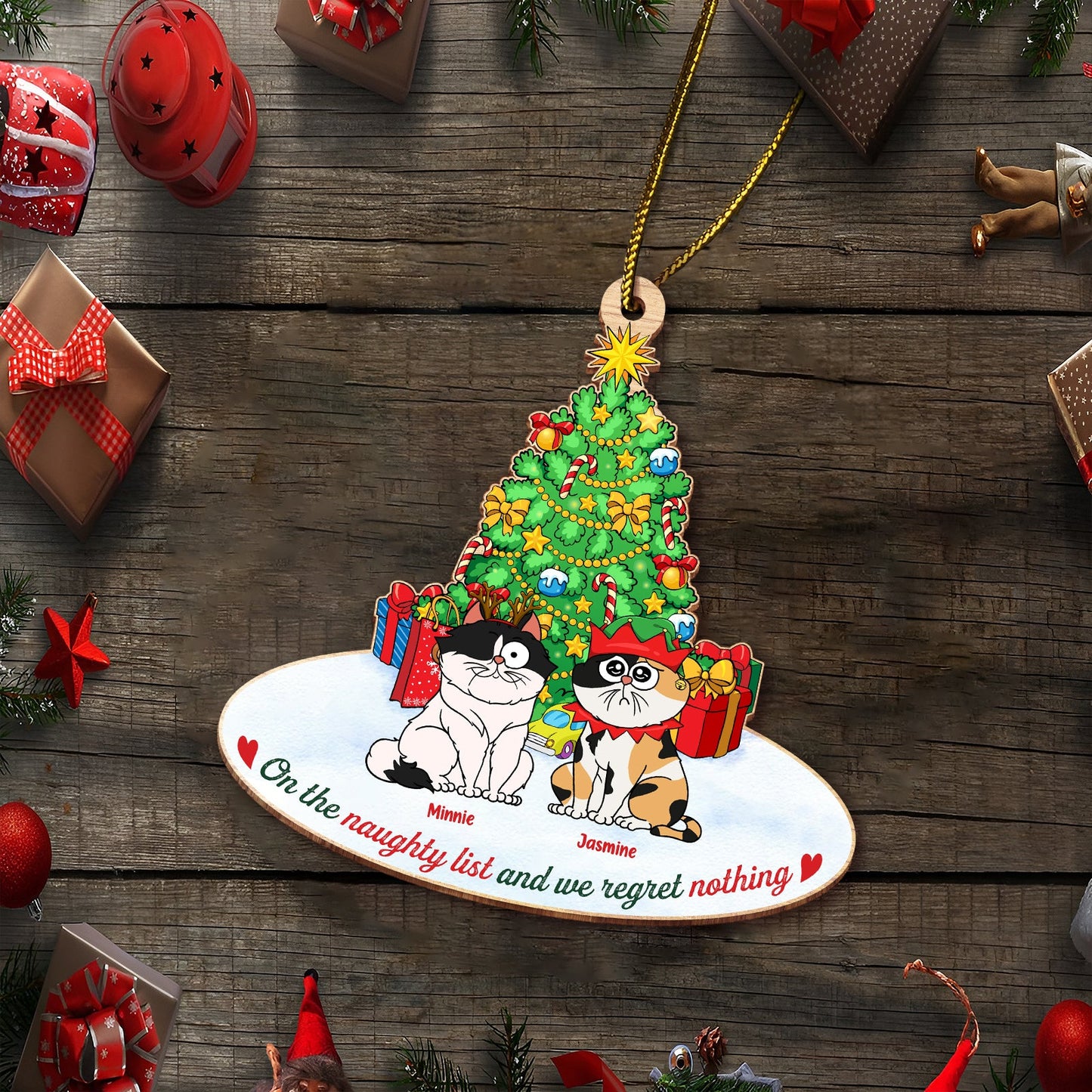 Pet Lovers - On The Naughty List & We Regret Nothing - Personalized Wooden Ornament