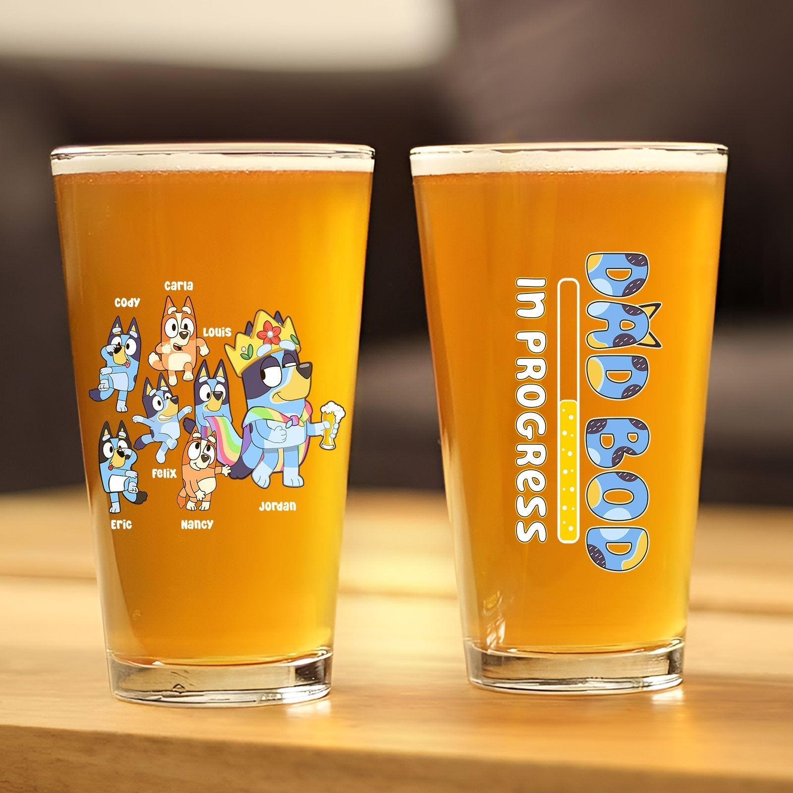 Family - Dad Bob In Progress - Personalized Beer Glass