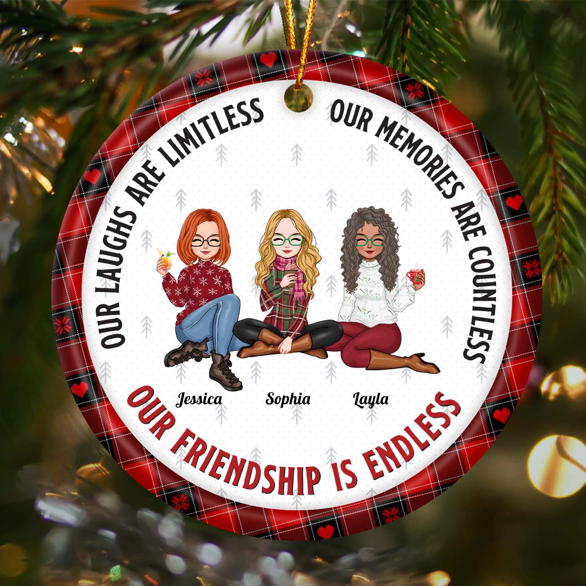 Besties - Our Friendship Is Endless Ver 2 - Personalized Ceramic Ornament